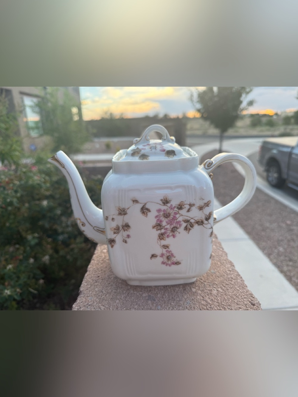 Antique CFH GDM Limoges France Teapot Floral Gold Gilt Porcelain